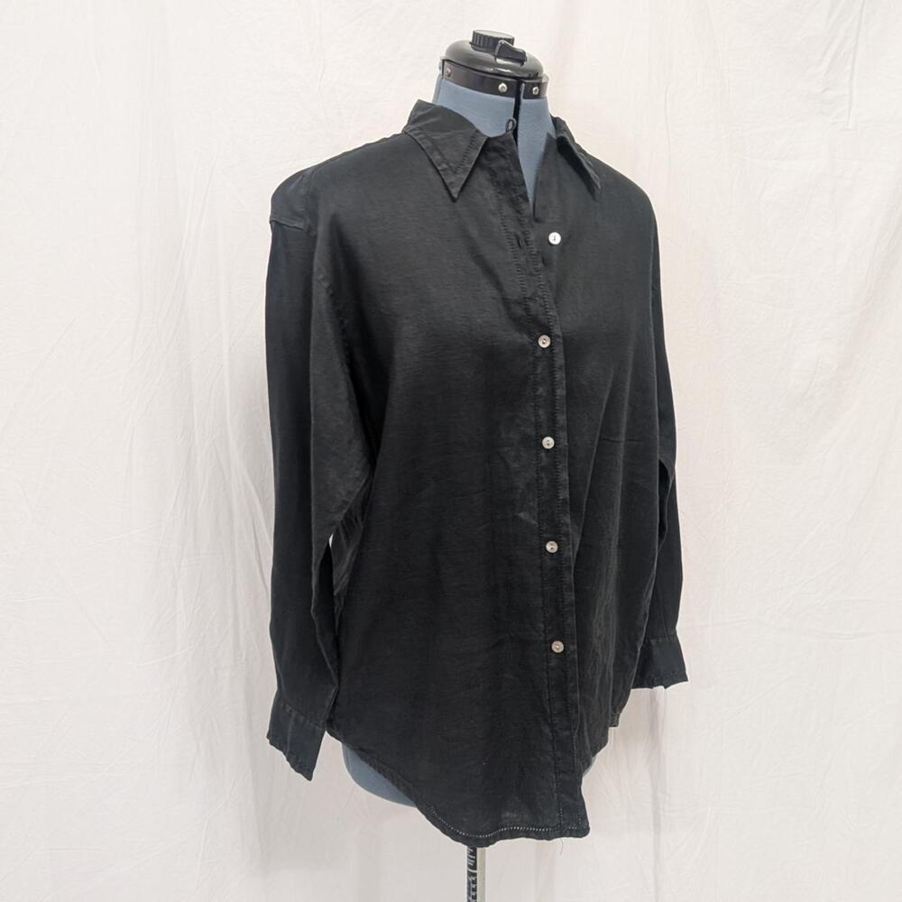 Ann Taylor 100% linen black button‑up shirt, size M